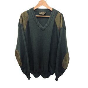 Made in England NIFFI Knitted Pullover New Wool Suede Patch Shoulder Elbow XLarg